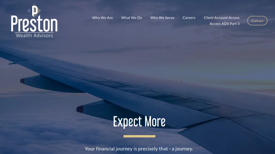 Screenshot of the Preston Wealth Advisors, LLC. website