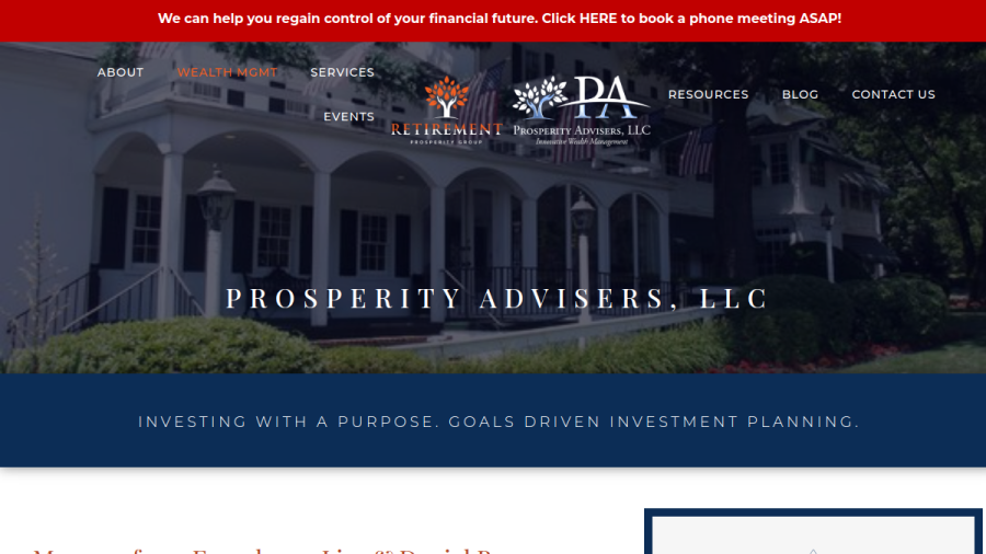 Screenshot of the Prosperity Advisers, LLC website