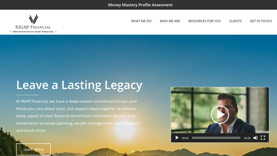 Screenshot of the Reap Financial Group, LLC website