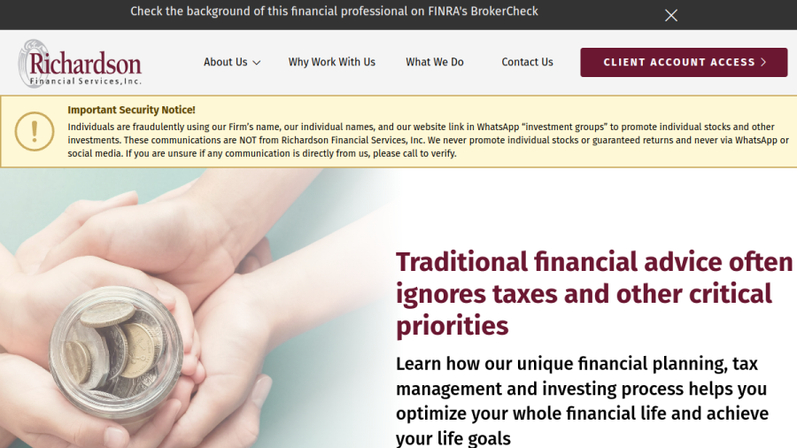 Screenshot of the Richardson Financial Services website