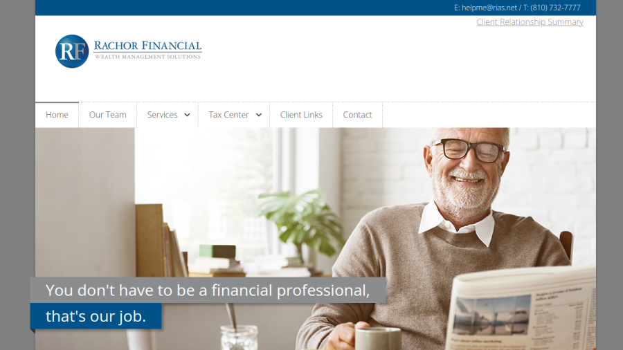 Screenshot of the Rachor Investment Advisory Services, LLC website