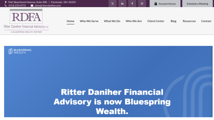 Screenshot of the Ritter Daniher Financial Advisory LLC website