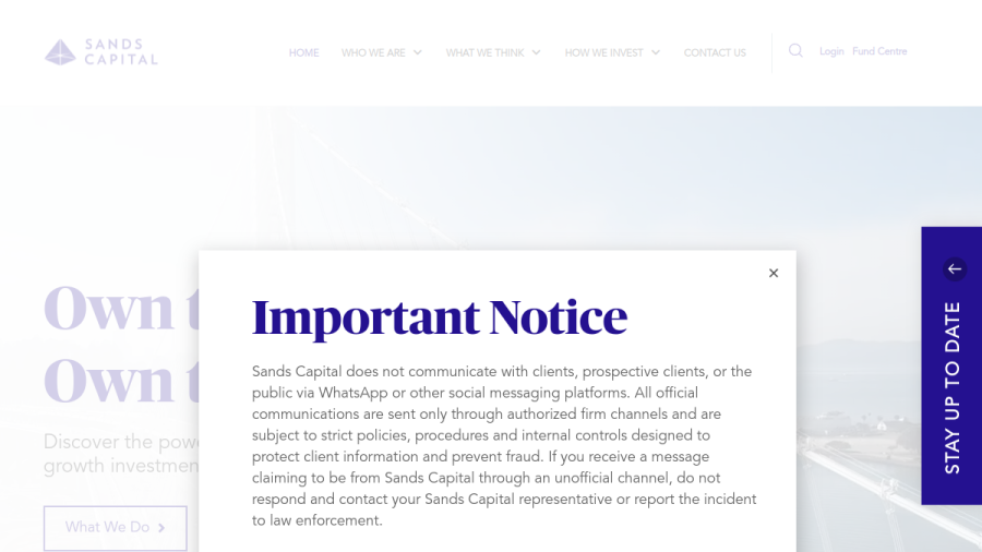 Screenshot of the Sands Capital Alternatives, LLC website