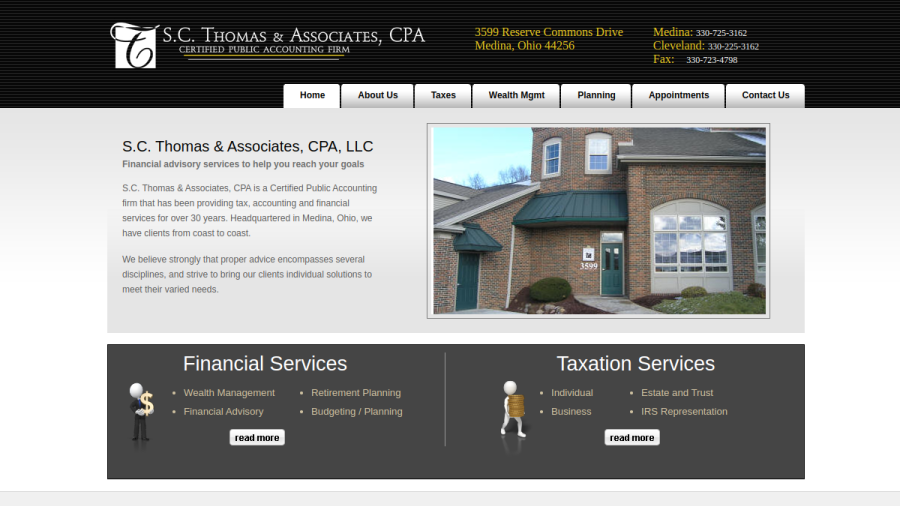 Screenshot of the S.C. Thomas & Associates, Cpa, LLC website