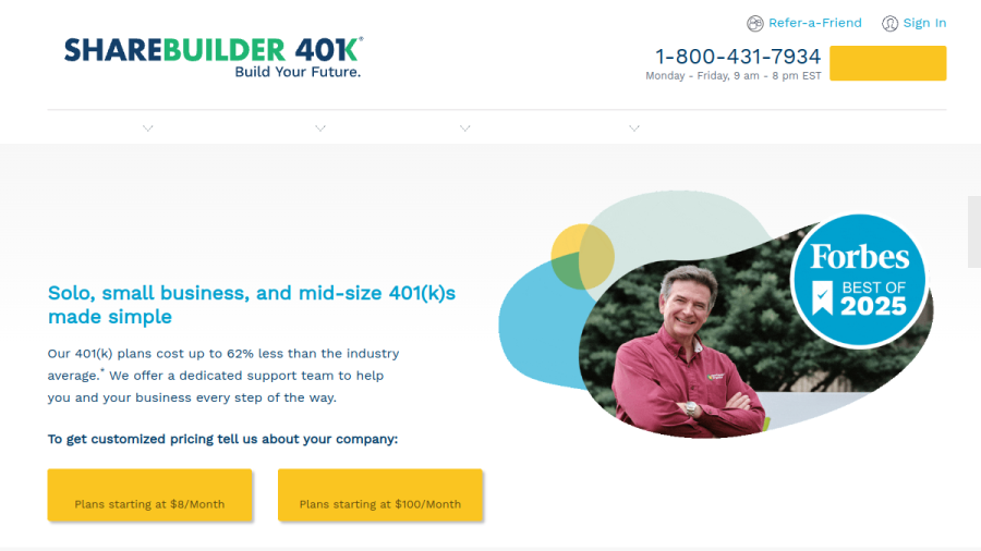 Screenshot of the Sharebuilder 401k website