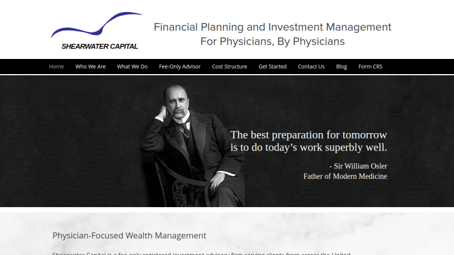 Screenshot of the Shearwater Capital website