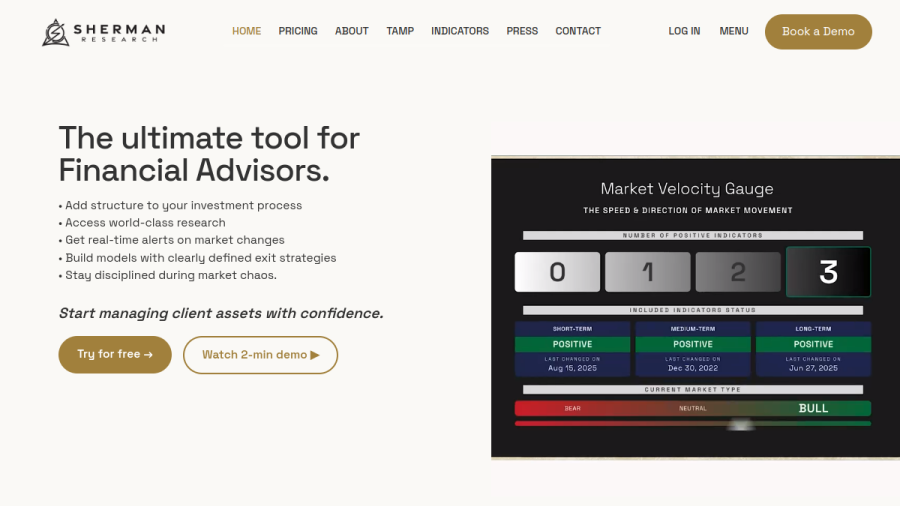 Screenshot of the Sherman Portfolios website