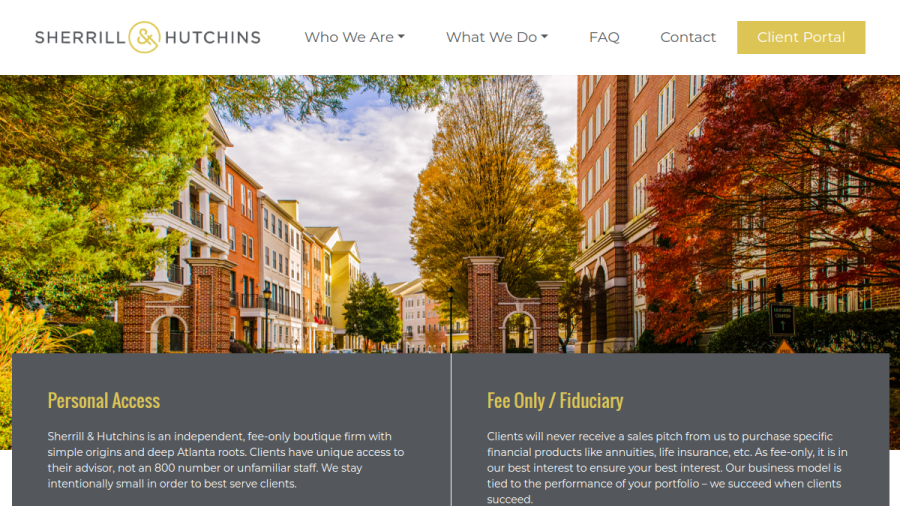 Screenshot of the Sherrill & Hutchins Financial Advisory INC website