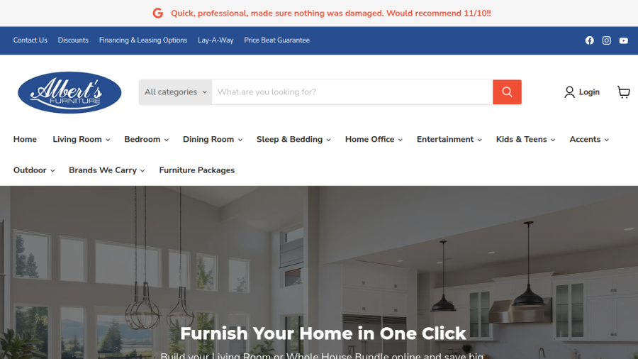 Albert's Furniture website built by One Tap Media