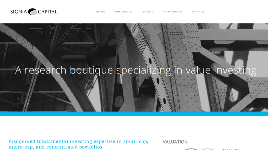 Screenshot of the Signia Capital Management website