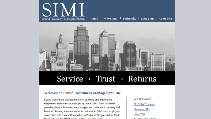 Screenshot of the Sound Investment Management INC website