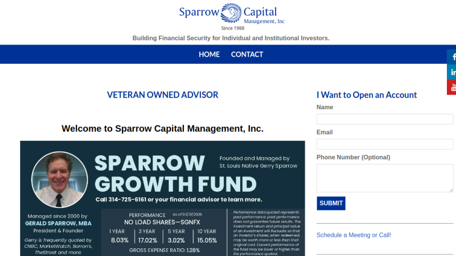 Screenshot of the Sparrow Capital Management INC website