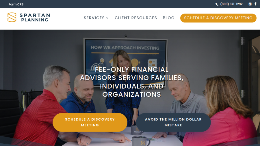 Screenshot of the Spartan Planning Group website