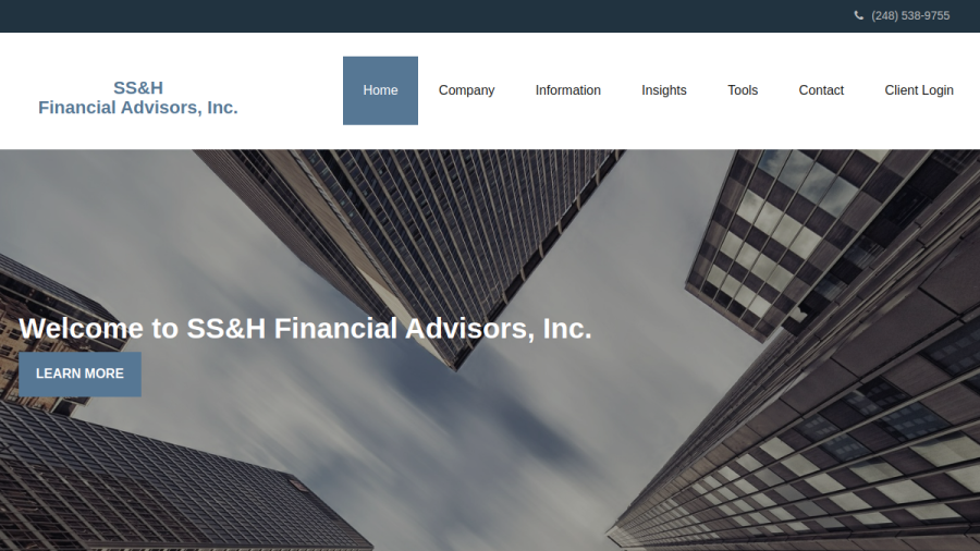Screenshot of the Ss&H Financial Advisors, INC. website