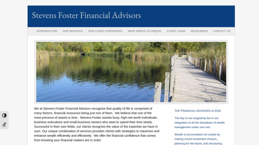 Screenshot of the Stevens Foster Financial Advisors website