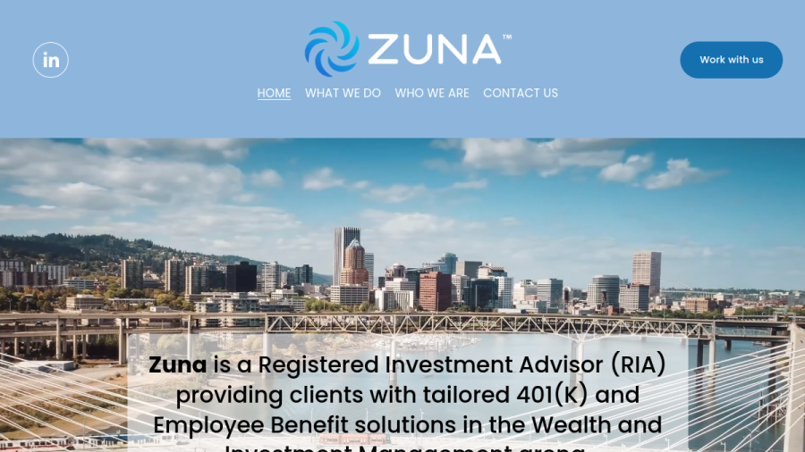 Screenshot of the Zuna, LLC website