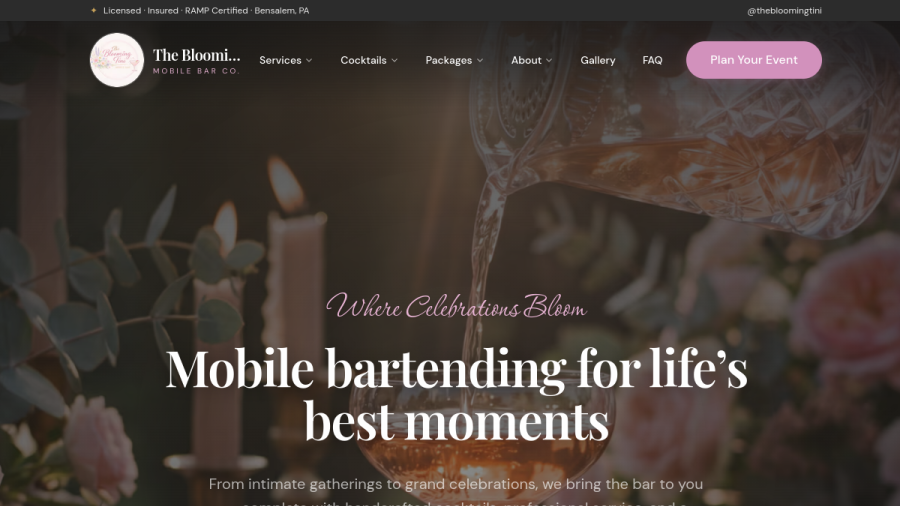 The Blooming Tini Mobile Bar Co. website built by One Tap Media