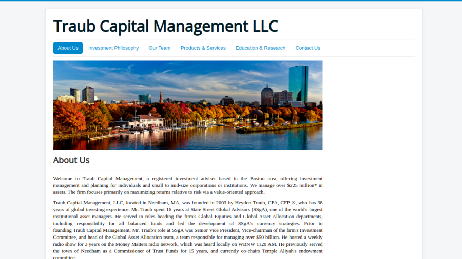Screenshot of the Traub Capital Management website