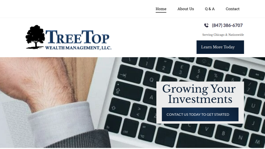 Screenshot of the Treetop Wealth Management, LLC website
