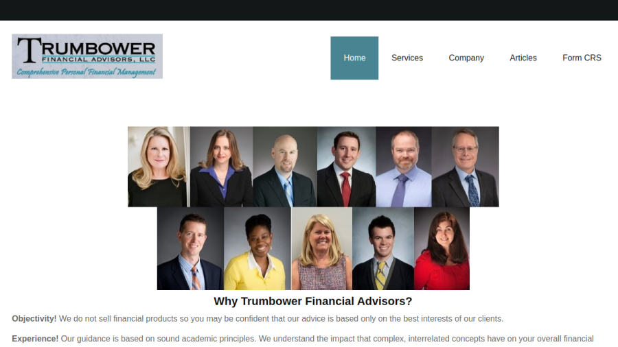 Screenshot of the Trumbower Financial Advisors LLC website