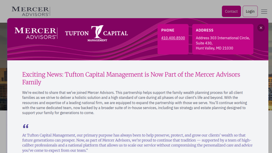 Screenshot of the Tufton Capital Management, LLC website