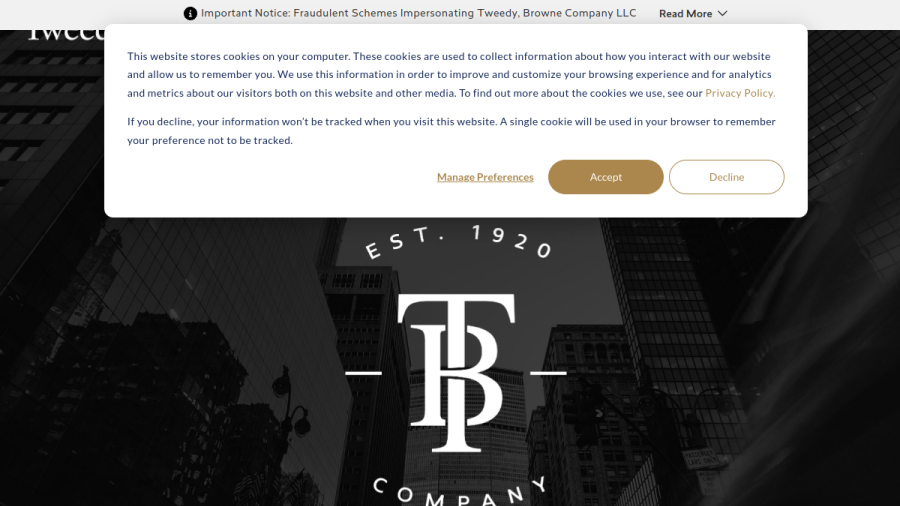 Screenshot of the Tweedy, Browne Company LLC website