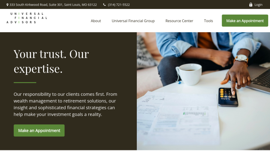 Screenshot of the Universal Financial Advisors, LLC website