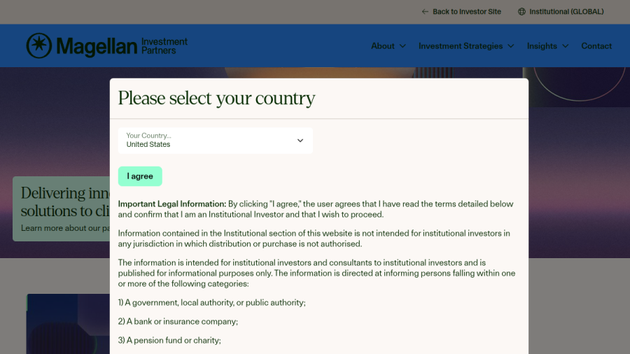 Screenshot of the Magellan Investment Partners North America, INC. website