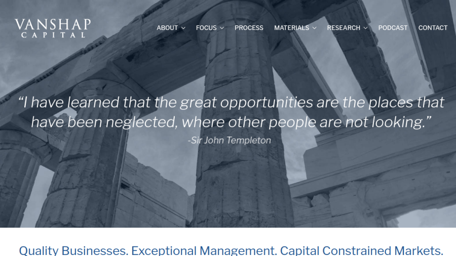 Screenshot of the Vanshap Capital, LLC website
