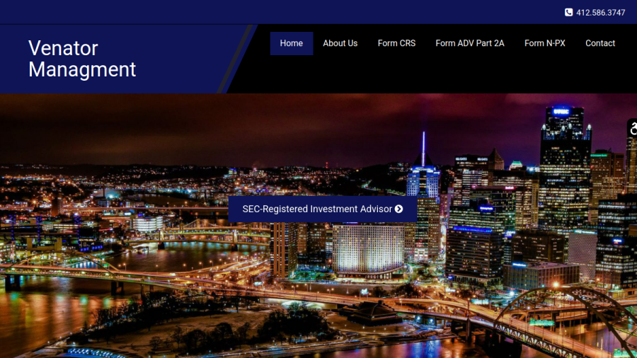 Screenshot of the Venator Management LLC website