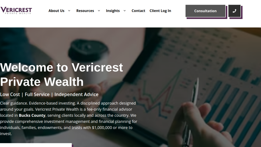 Screenshot of the Vericrest Private Wealth, LLC website