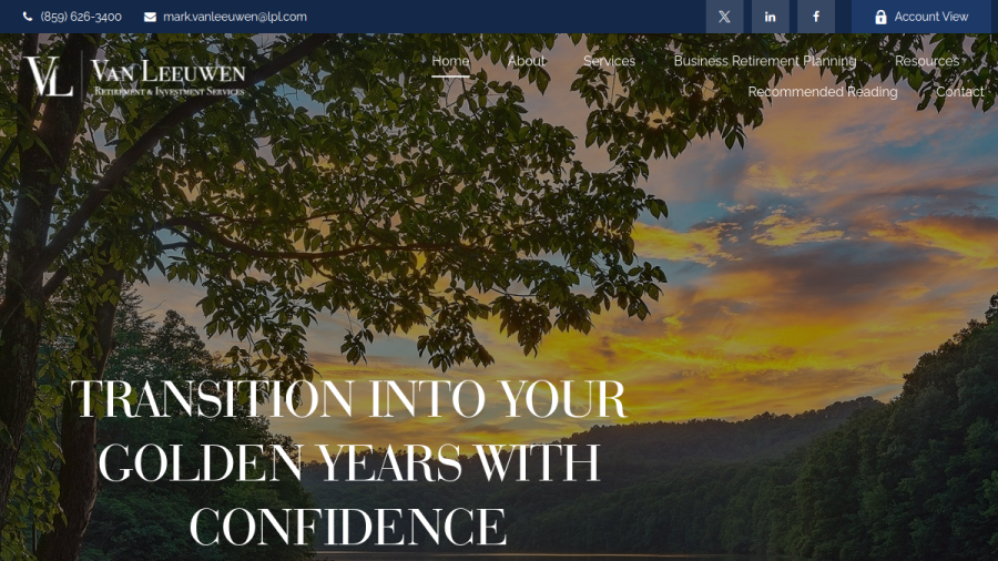 Screenshot of the Van Leeuwen Retirement & Investment Services website