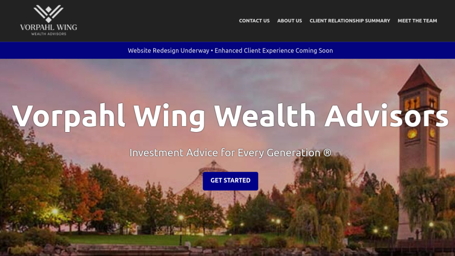 Screenshot of the Vorpahl Wing Advisors, INC. website