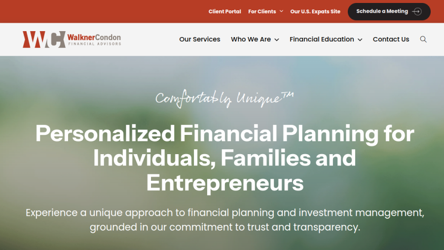 Screenshot of the Walkner Condon Financial Advisors LLC website