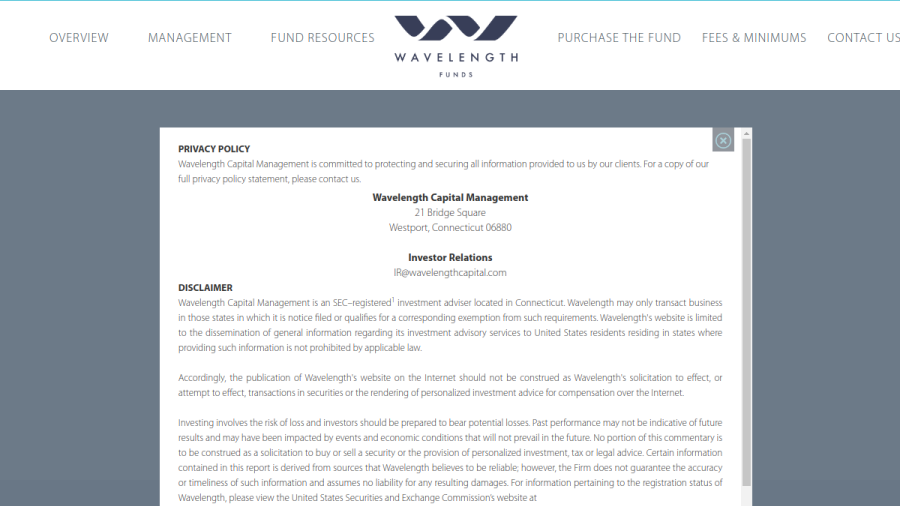 Screenshot of the Wavelength Capital Management, LLC website