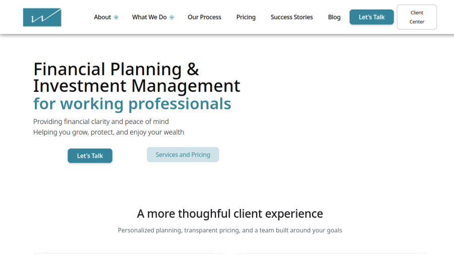 Screenshot of the Wela Financial Advisory website