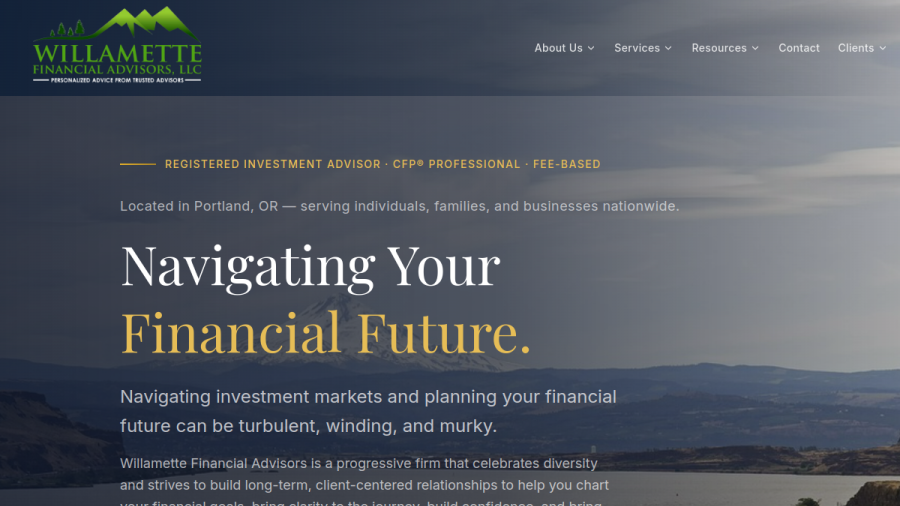 Screenshot of the Willamette Financial Advisors, LLC website