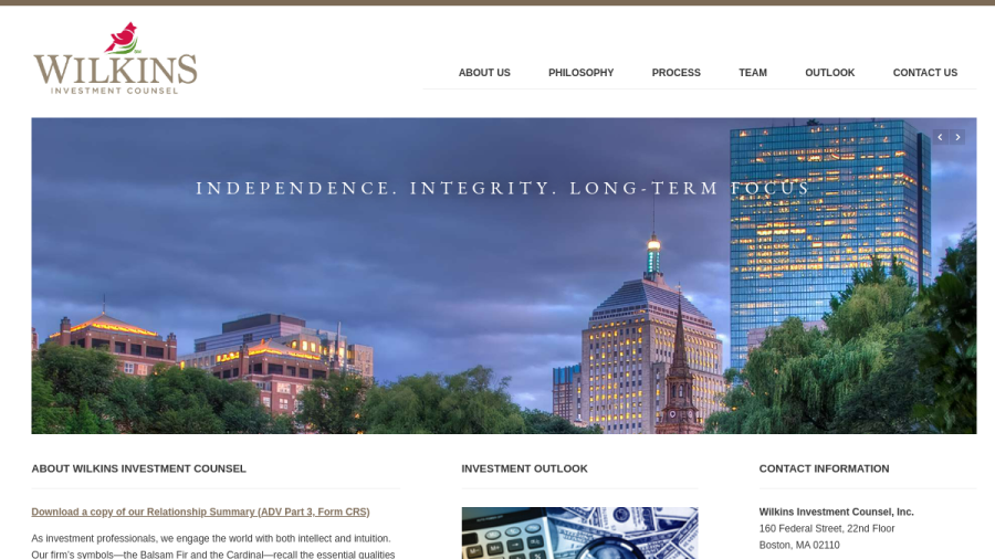 Screenshot of the Wilkins Investment Counsel, INC website