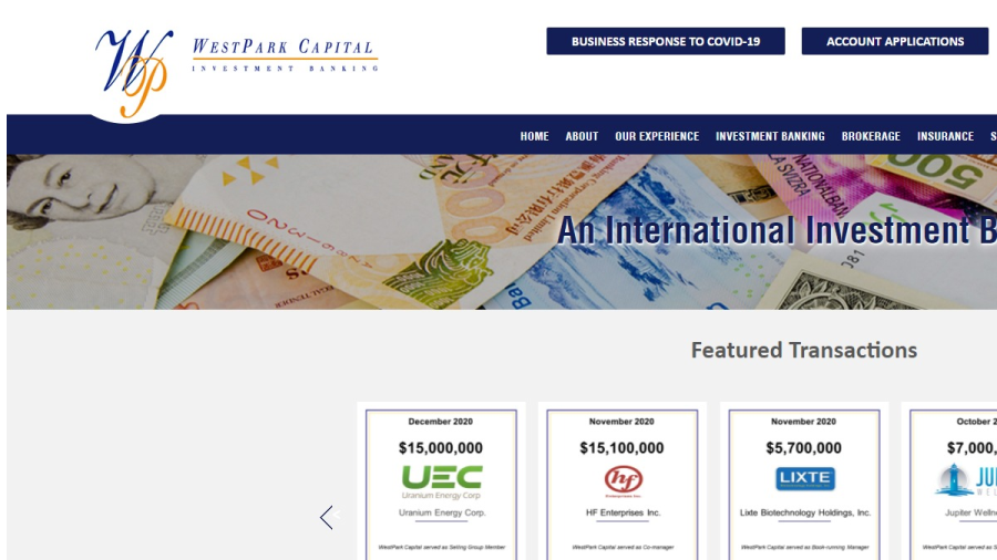 Screenshot of the Westpark Capital, INC. website