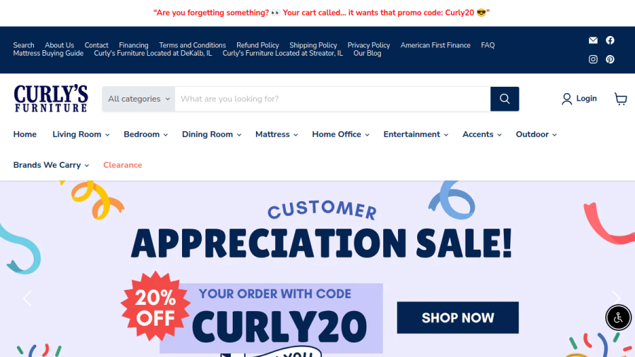Curly's Furniture website built by One Tap Media