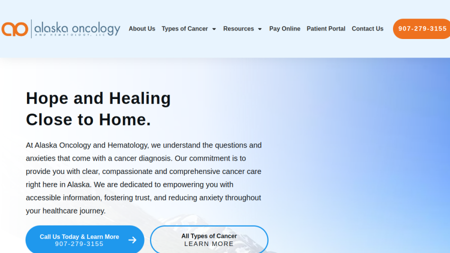 Screenshot of the Alaska Oncology and Hematology LLC website