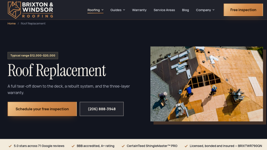 Website screenshot of Brixton & Windsor Roofing