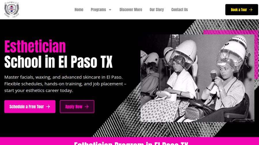Screenshot of the Capelli Barber and Beauty College website