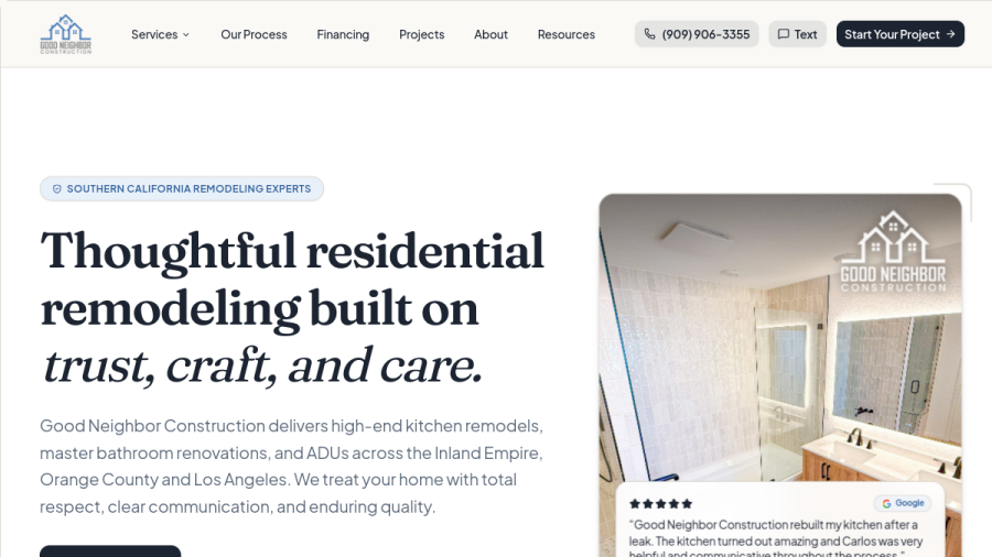 Screenshot of the Good Neighbor Construction website