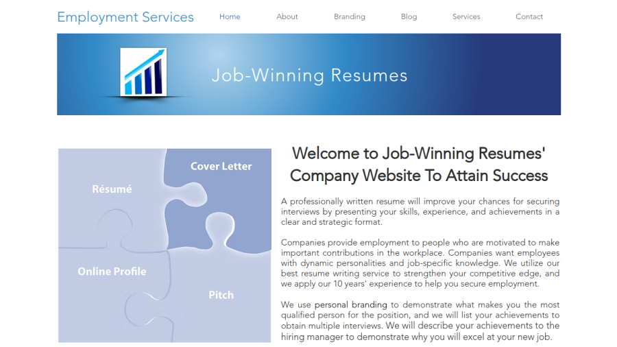 Screenshot of Job Winning Resumes website