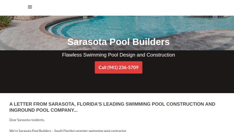 Screenshot of Poolbuilders Sarasota FL website