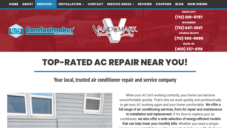 Vandemark Heating and Cooling website