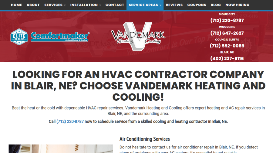Vandemark Heating and Cooling website
