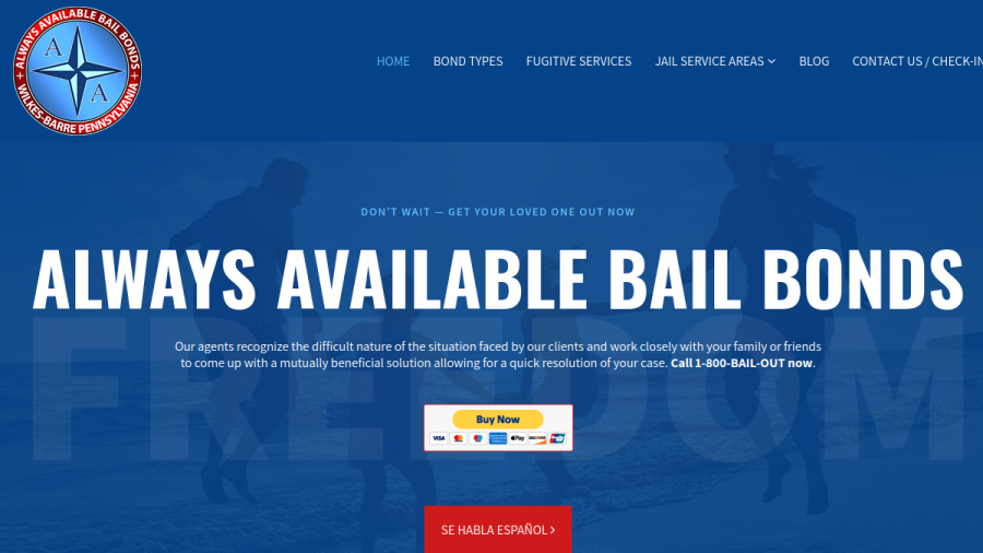 Screenshot of AA Bail Bonds LLC website