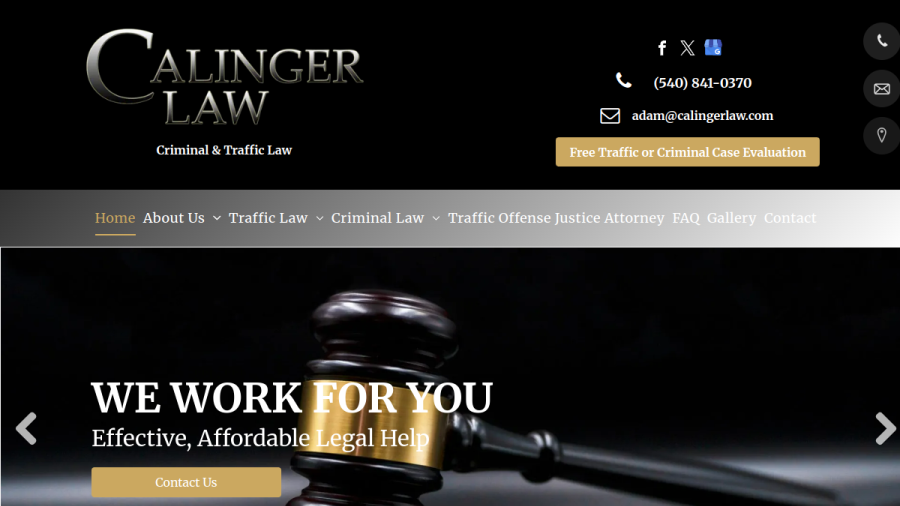 Screenshot of the Calinger Law website